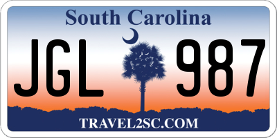 SC license plate JGL987