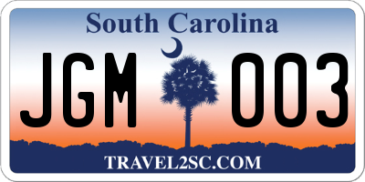 SC license plate JGM003