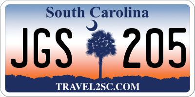 SC license plate JGS205