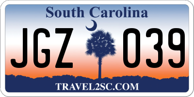 SC license plate JGZ039