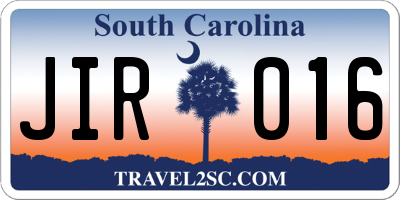 SC license plate JIR016