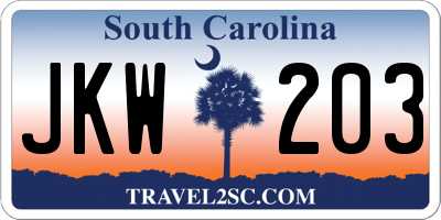 SC license plate JKW203