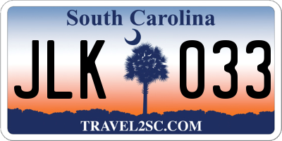 SC license plate JLK033