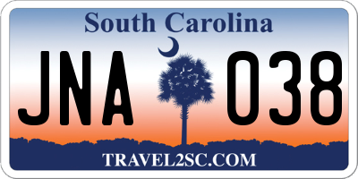 SC license plate JNA038