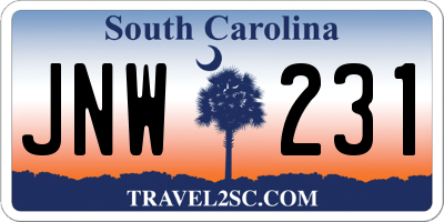 SC license plate JNW231