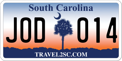 SC license plate JOD014