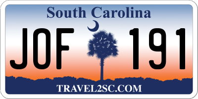 SC license plate JOF191