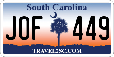SC license plate JOF449
