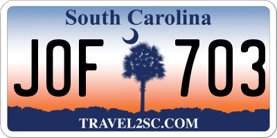 SC license plate JOF703
