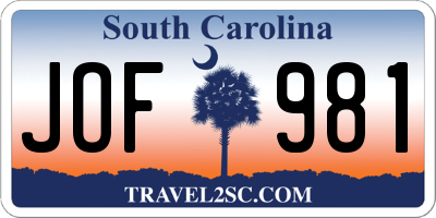 SC license plate JOF981