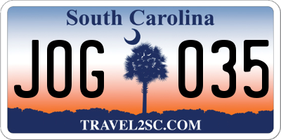SC license plate JOG035