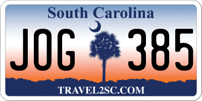 SC license plate JOG385