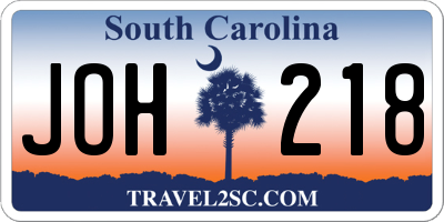 SC license plate JOH218
