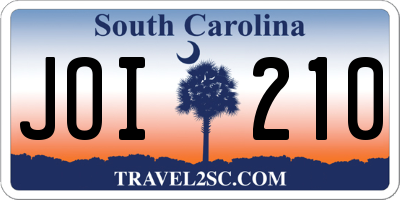 SC license plate JOI210