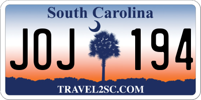 SC license plate JOJ194