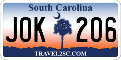 SC license plate JOK206