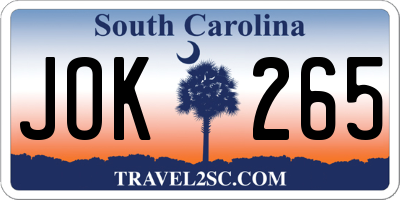SC license plate JOK265