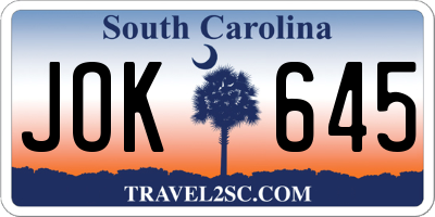 SC license plate JOK645