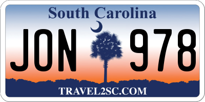 SC license plate JON978