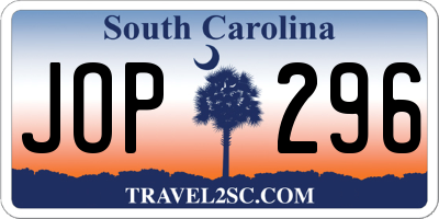 SC license plate JOP296