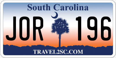 SC license plate JOR196