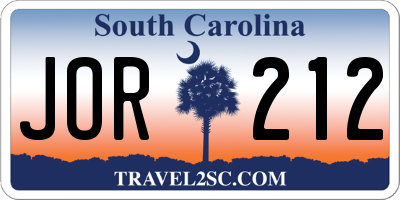 SC license plate JOR212