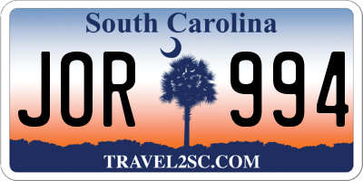 SC license plate JOR994