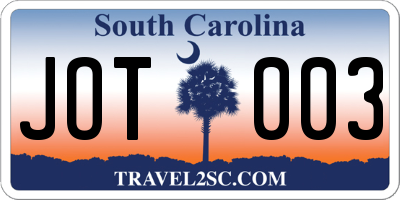 SC license plate JOT003