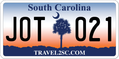 SC license plate JOT021
