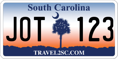 SC license plate JOT123