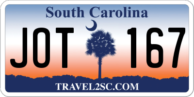 SC license plate JOT167