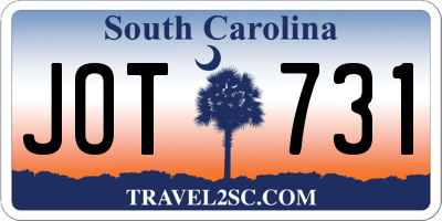 SC license plate JOT731