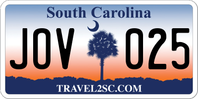 SC license plate JOV025