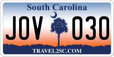 SC license plate JOV030