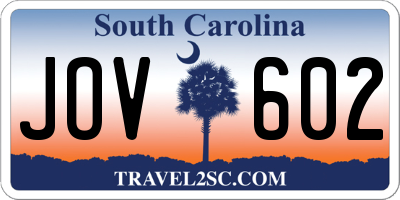SC license plate JOV602