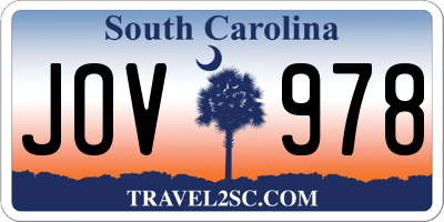 SC license plate JOV978