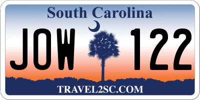 SC license plate JOW122