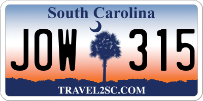 SC license plate JOW315