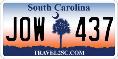 SC license plate JOW437