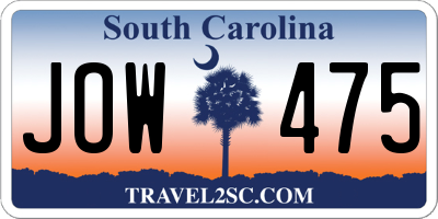 SC license plate JOW475