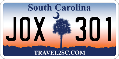 SC license plate JOX301
