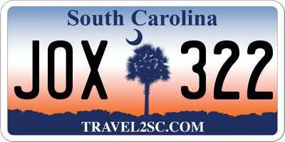 SC license plate JOX322
