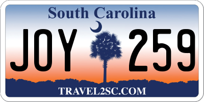 SC license plate JOY259