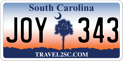 SC license plate JOY343