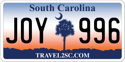 SC license plate JOY996