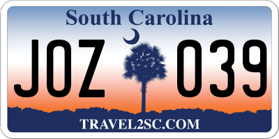 SC license plate JOZ039