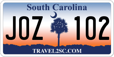 SC license plate JOZ102