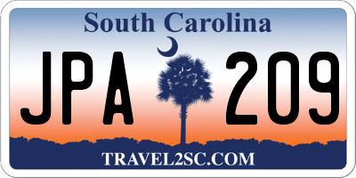 SC license plate JPA209