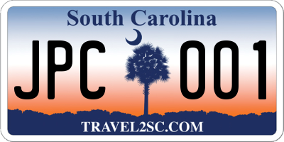 SC license plate JPC001