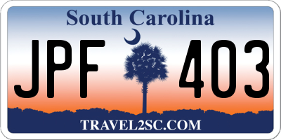 SC license plate JPF403